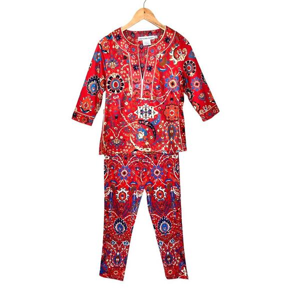 Gretchen Scott Set Jersey Split Neck Tunic Magic Carpet Stretchy Pants Electic - Picture 1 of 16